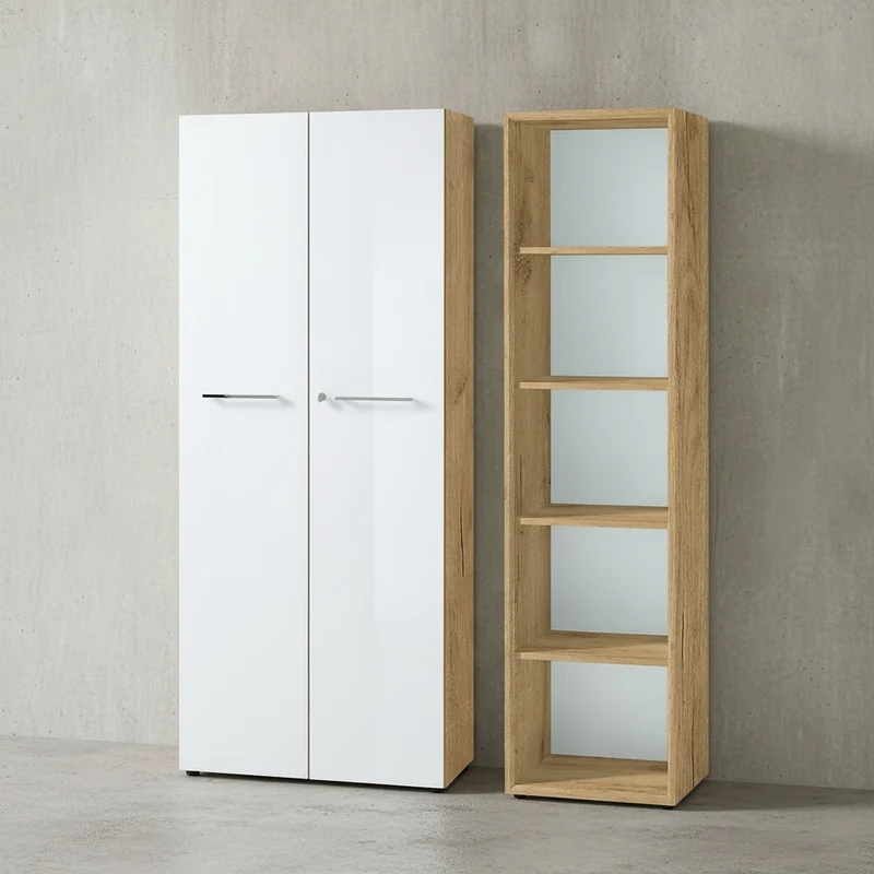 Büro-Set 2-teilig | Schrank & Regal 5 OH | Glas Front & Abschließbar