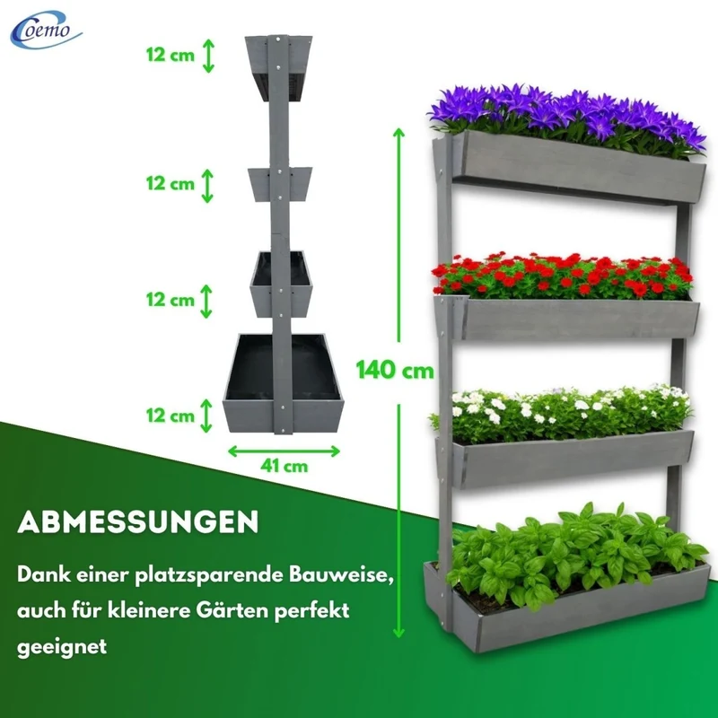 Coemo Vertikalbeet Vera aus Holz Hochbeet 4 Etagen Kästen höhenverstellbar und neigbar