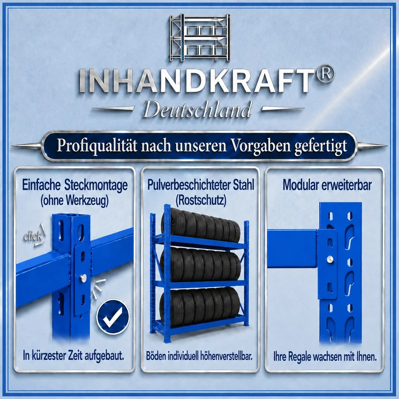 InhandKraft® Reifenregal – 500 kg Fachlast - Blau
