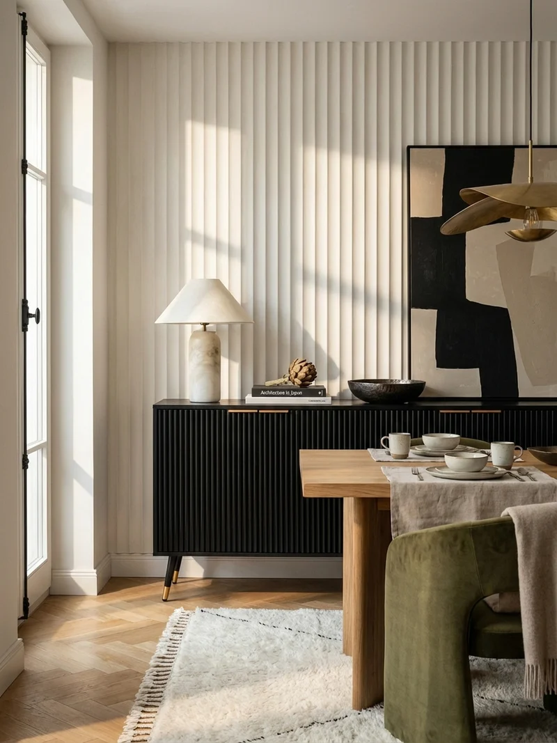 Sideboard – Schwarz/Eiche-Dekor, 150x81x39 cm, mit Türen, Metallbeine
