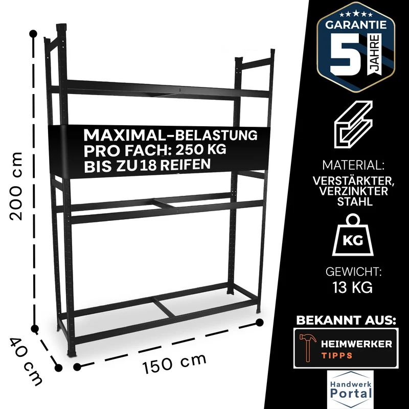 ALLSHELF Reifenregal-Set für 18 Reifen