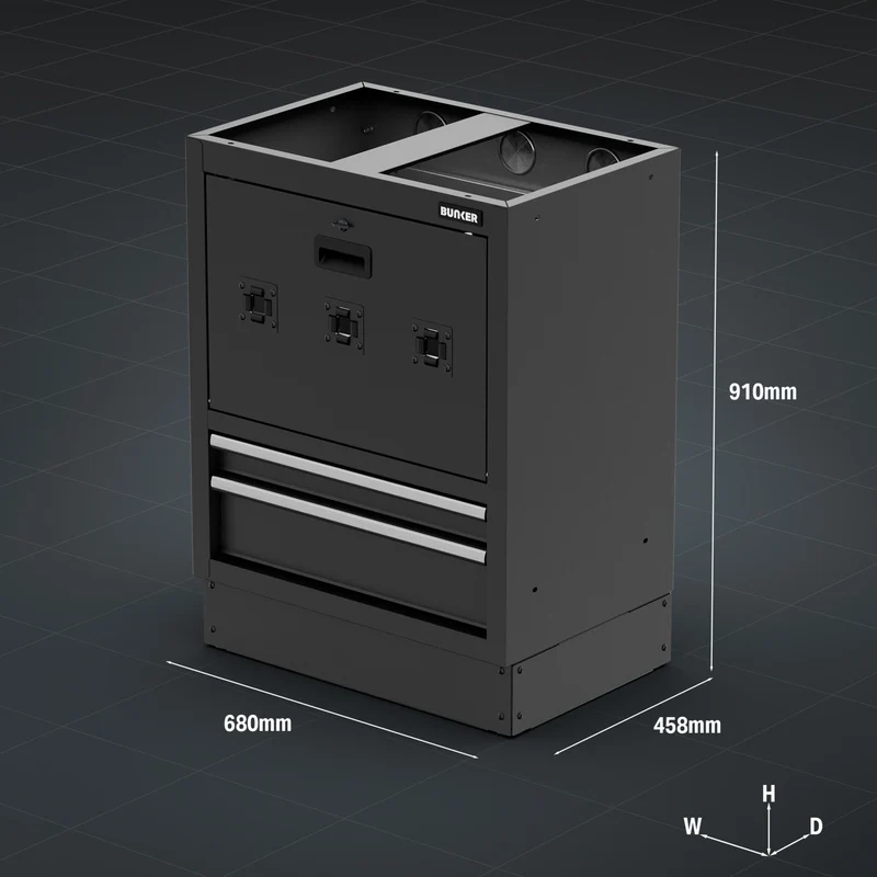 BUNKER Modular Floor Reel Cabinet, 2 Drawer, 680mm