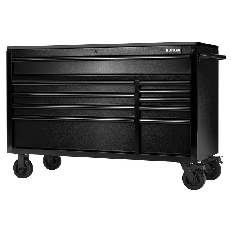 BUNKER 10 Drawer Workbench Roller Tool Cabinet with Black Stainless Steel Worktop, 56"