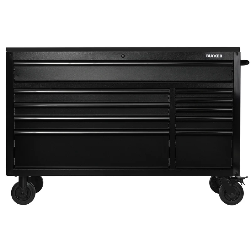 BUNKER 10 Drawer Workbench Roller Tool Cabinet with Black Stainless Steel Worktop, 56"