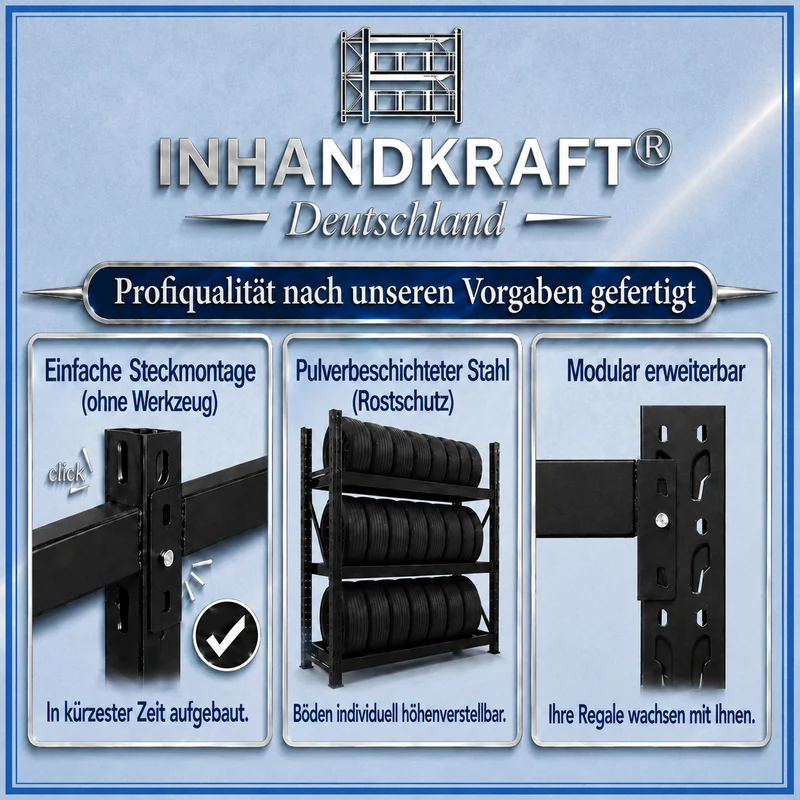 InhandKraft® Reifenregal – 200 kg Fachlast - Schwarz