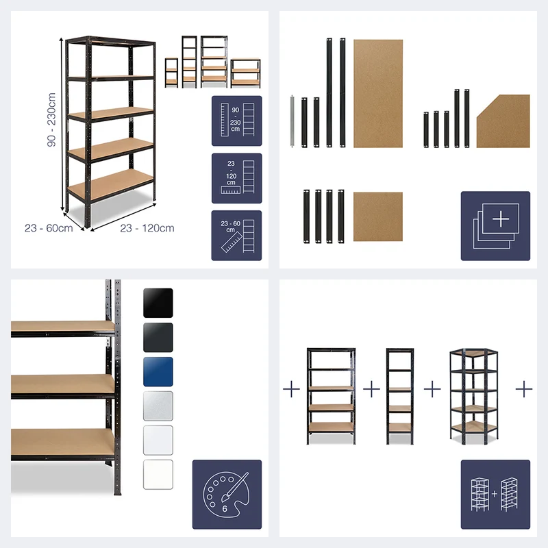 shelfplaza HOME Schwerlastregal 200x75x60 cm anthrazit mit 5 Böden