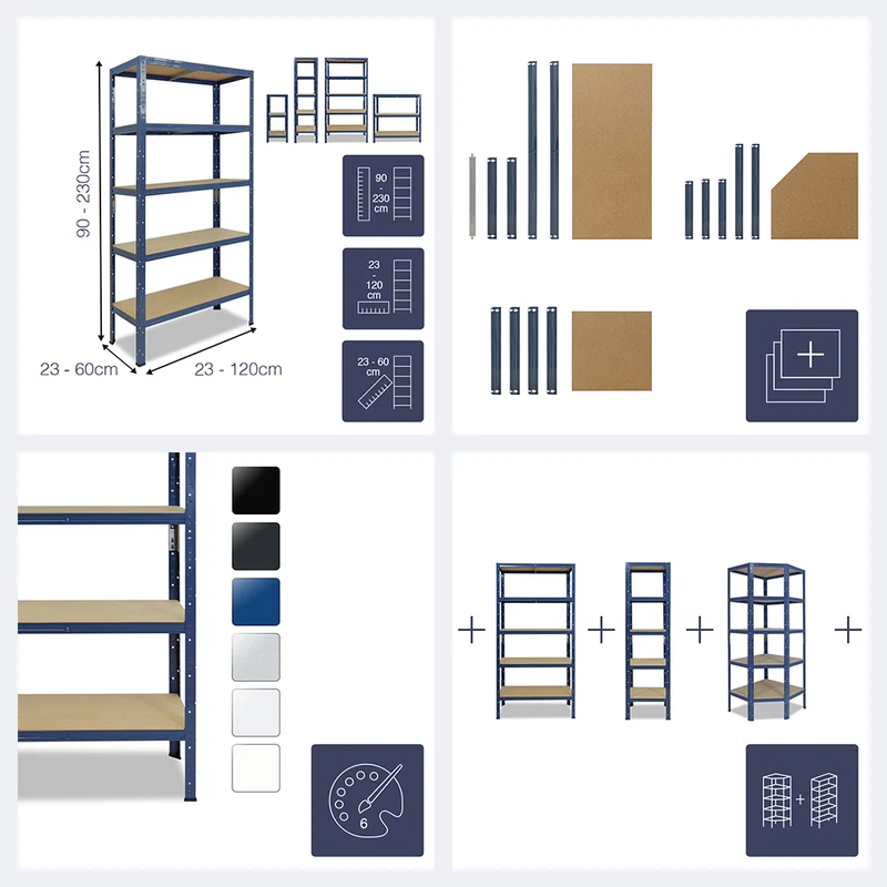 shelfplaza HOME Schwerlastregal 180x30x60 cm blau mit 6 Böden