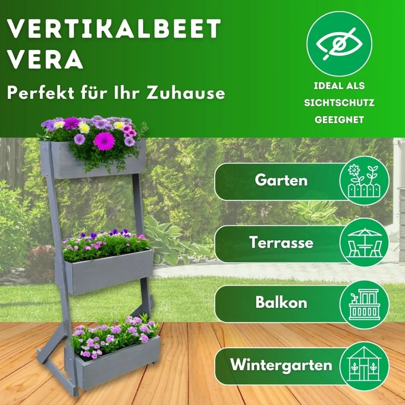 Skandiva24 Vertikalbeet Petra aus Holz Hochbeet 3 Etagen Kästen höhenverstellbar und neigbar
