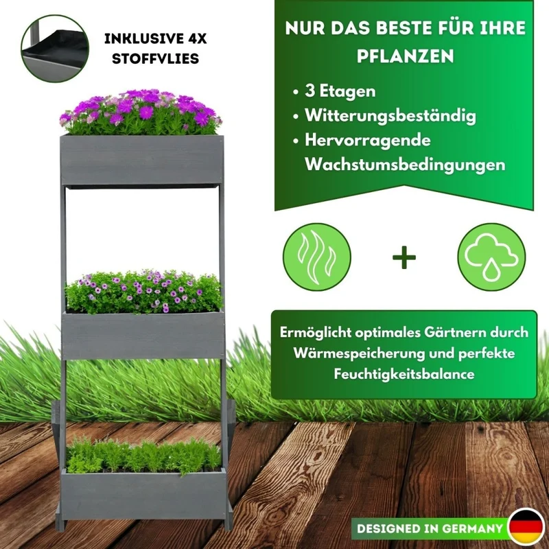 Skandiva24 Vertikalbeet Petra aus Holz Hochbeet 3 Etagen Kästen höhenverstellbar und neigbar