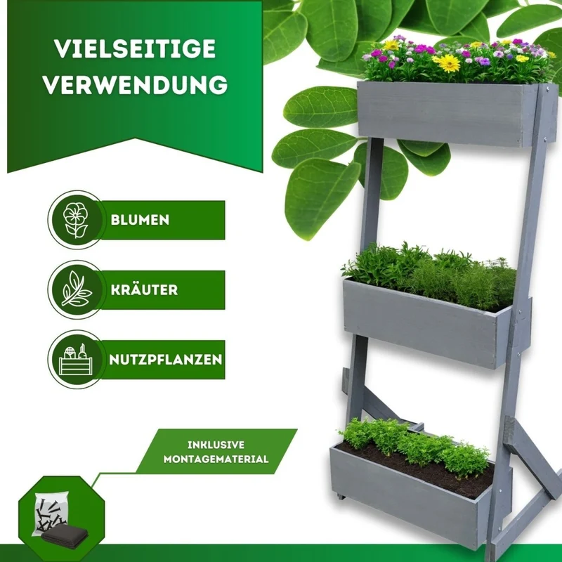 Skandiva24 Vertikalbeet Petra aus Holz Hochbeet 3 Etagen Kästen höhenverstellbar und neigbar