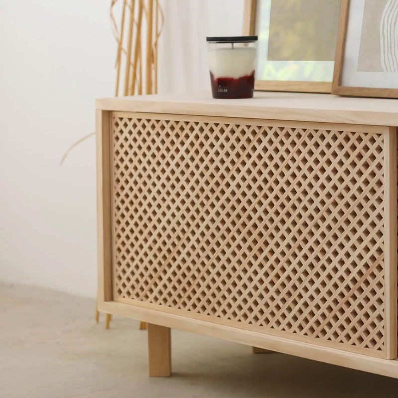 Mora TV stand of pine with 2 lattice doors 150 cm