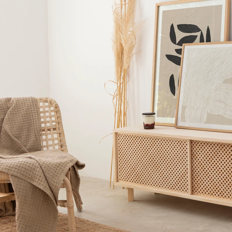 Mora TV stand of pine with 2 lattice doors 150 cm