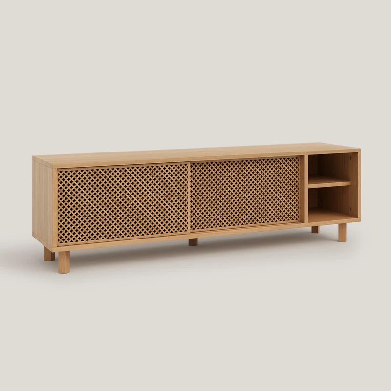 Mora TV stand of pine with 2 lattice doors 150 cm
