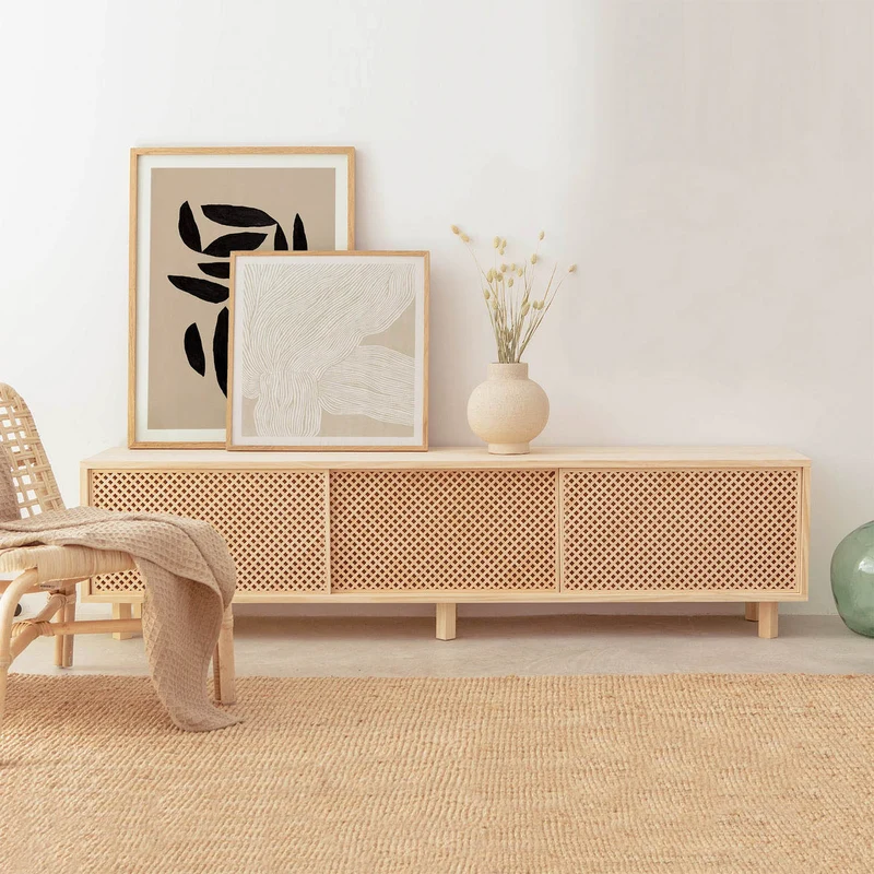 Menorca TV stand of pine with 2 or 3 lattice door 180 cm