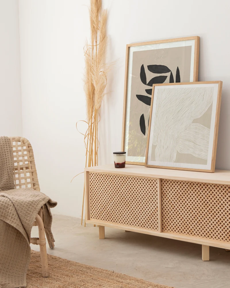 Menorca TV stand of pine with 2 or 3 lattice door 180 cm