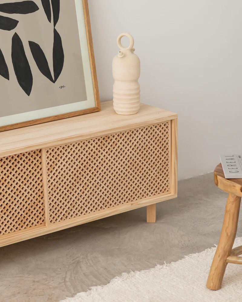 Menorca TV stand of pine with 2 or 3 lattice door 180 cm