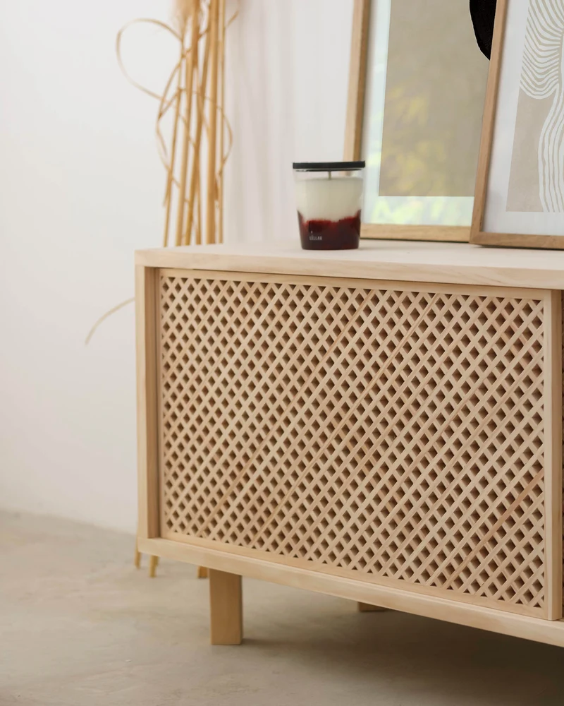Menorca TV stand of pine with 2 or 3 lattice door 180 cm