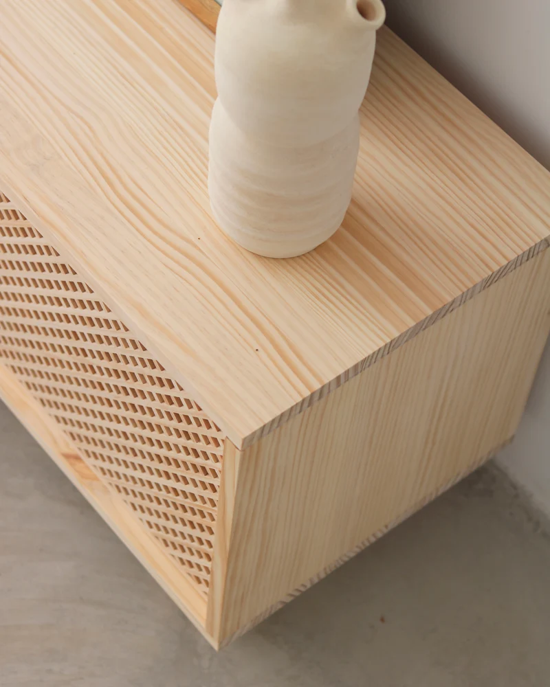 Menorca TV stand of pine with 2 or 3 lattice door 180 cm