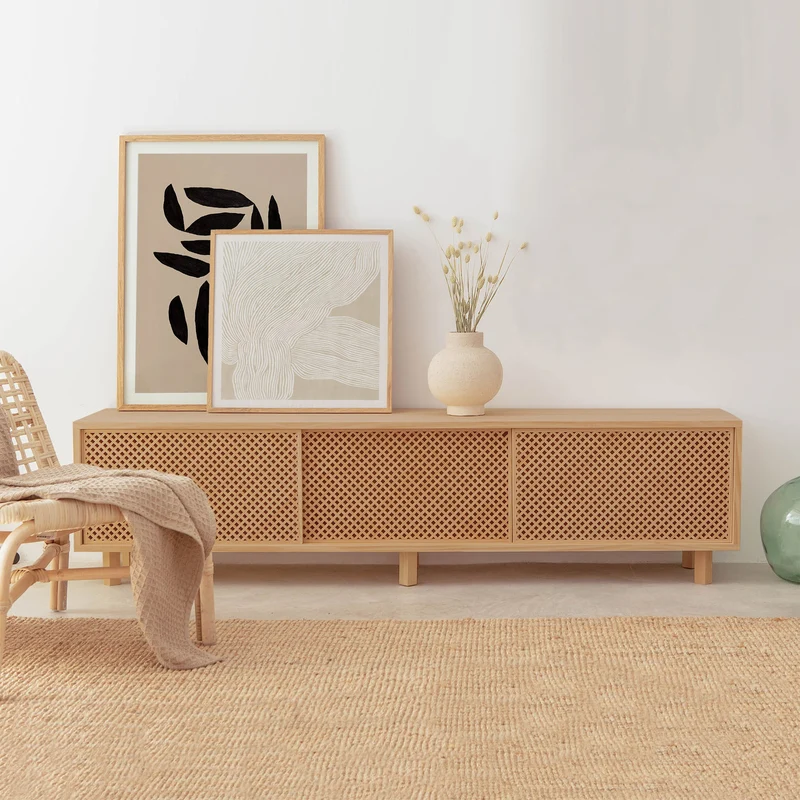 Menorca TV stand of pine with 2 or 3 lattice door 180 cm