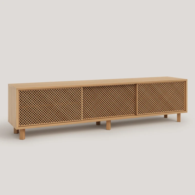 Menorca TV stand of pine with 2 or 3 lattice door 180 cm