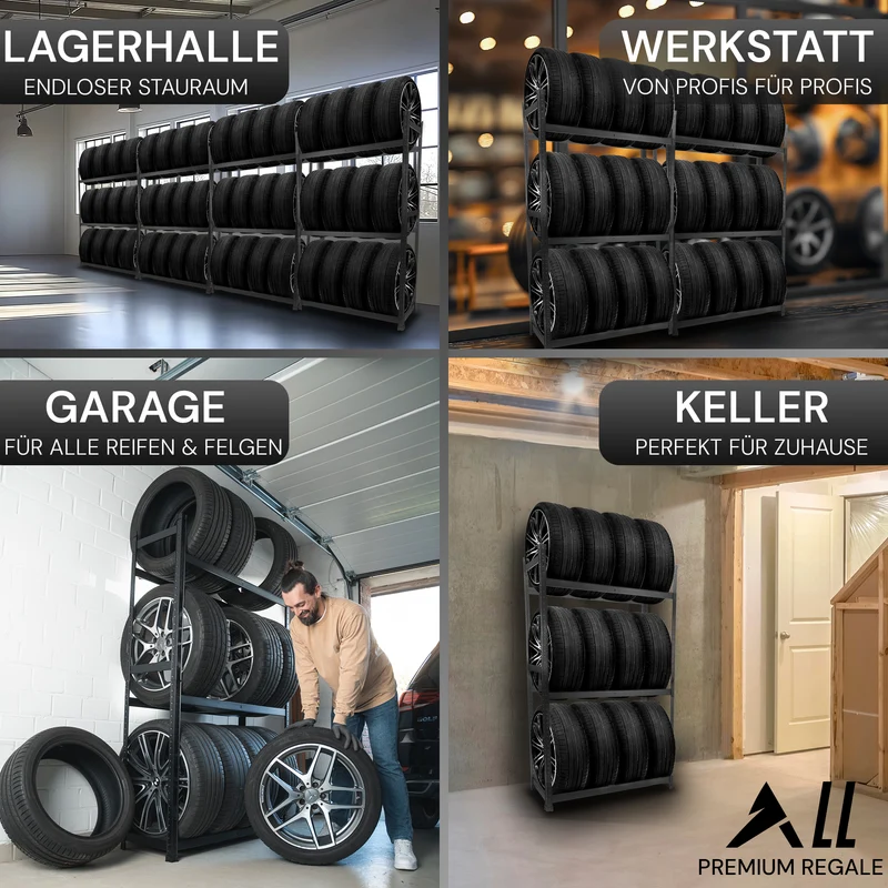 ALLSHELF Reifenregal-Set für 12 Reifen