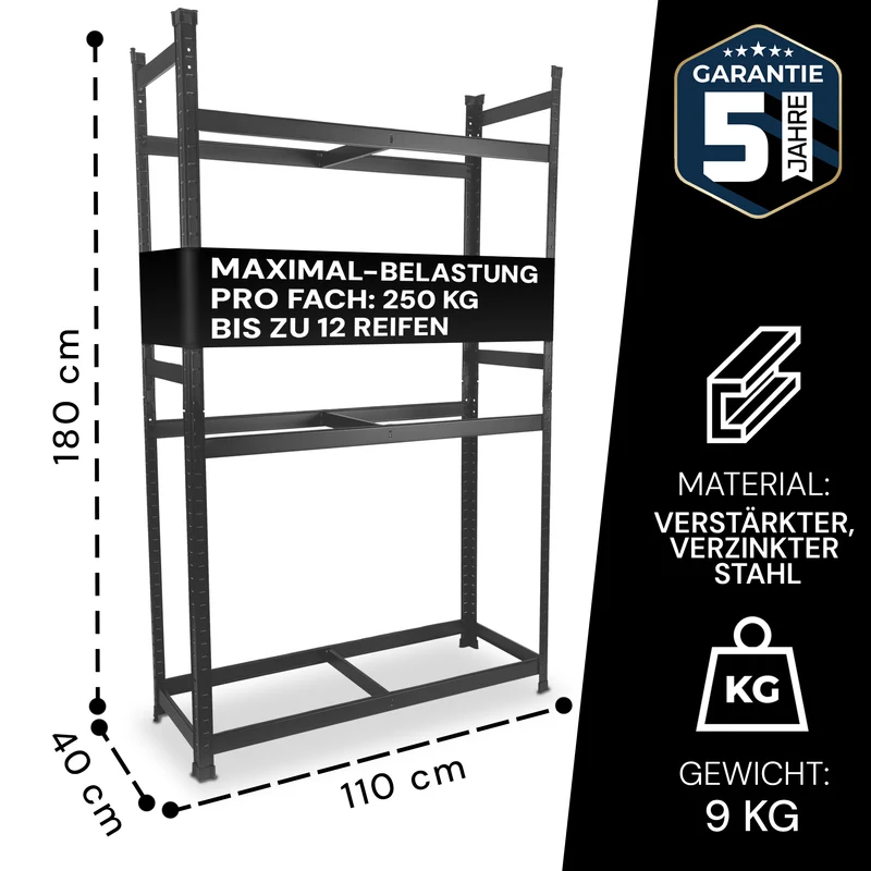ALLSHELF Reifenregal-Set für 12 Reifen