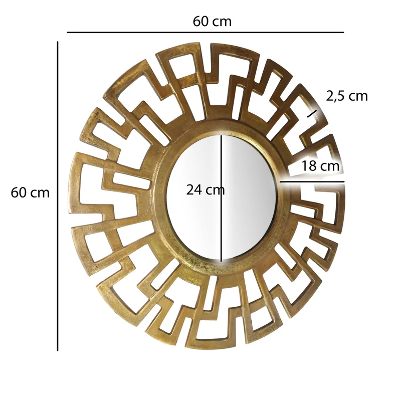 Wandspiegel Rund Metall Gold 60 cm Art déco Stil
