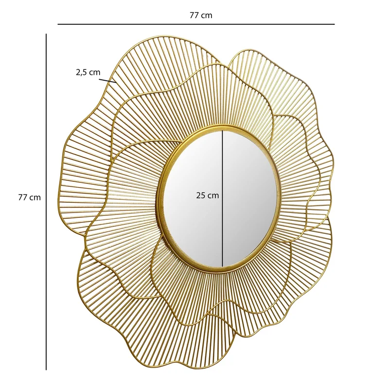 Wandspiegel Rund Metall Gold 77 cm Blütenform