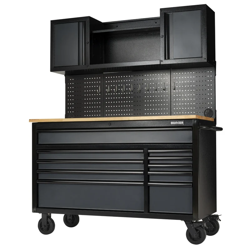 BUNKER 10 Drawer Roller Workstation with Workbench, 56"