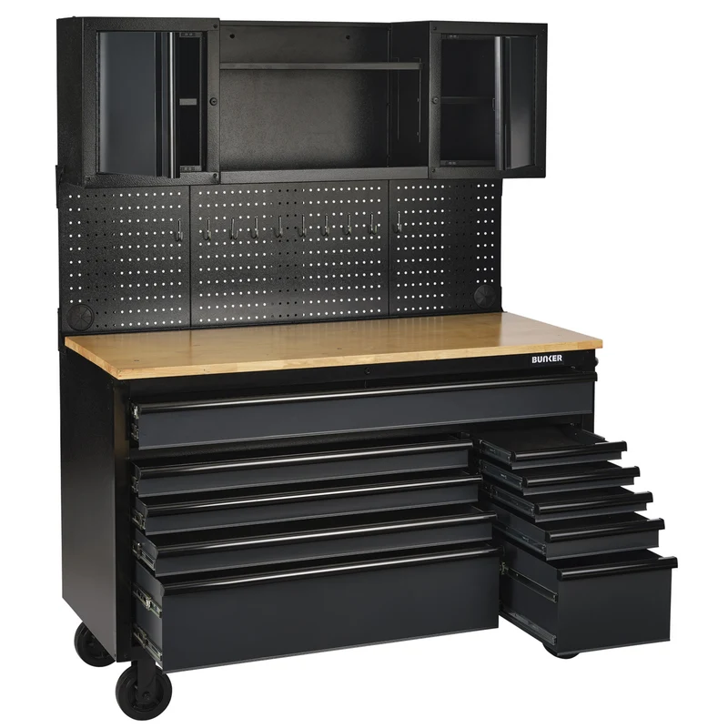 BUNKER 10 Drawer Roller Workstation with Workbench, 56"