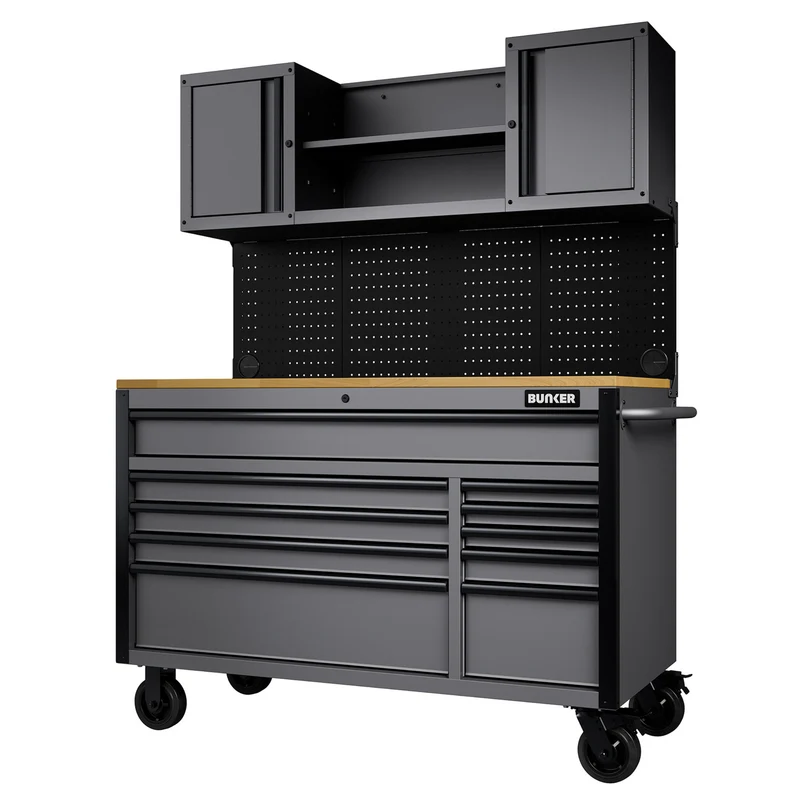 BUNKER 10 Drawer Roller Workstation with Workbench, 56"