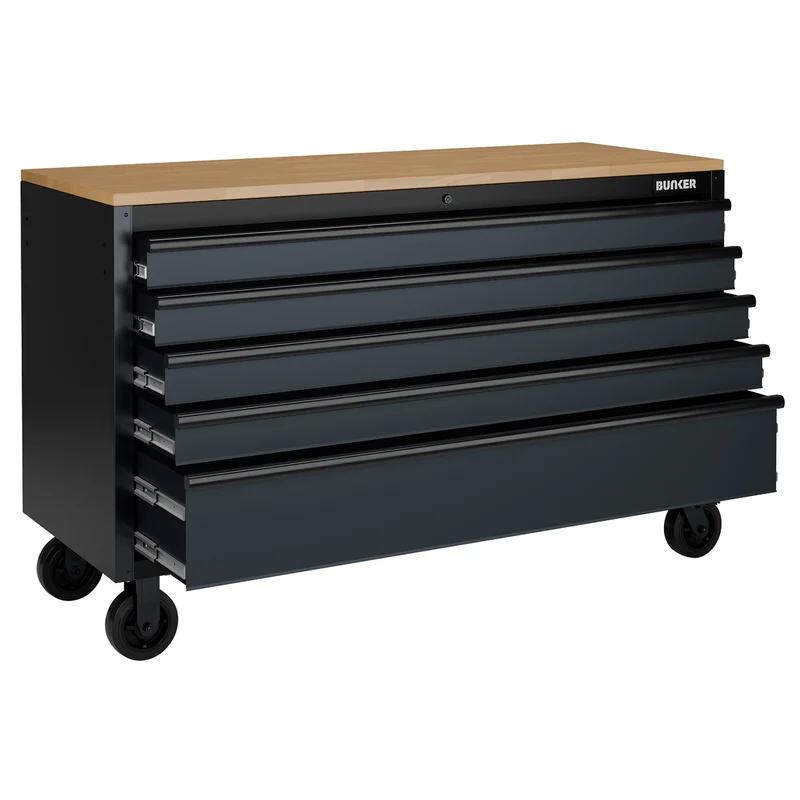 BUNKER 5 Drawer Workbench Roller Tool Cabinet, 61", Grey