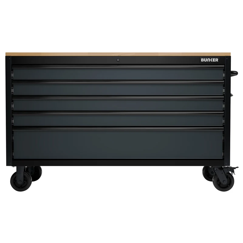 BUNKER 5 Drawer Workbench Roller Tool Cabinet, 61", Grey