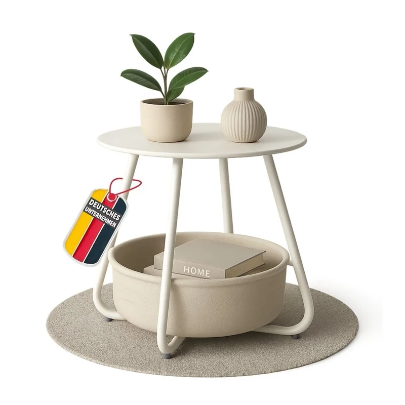 B-Ware Beistelltisch Kosi mit Canvas Korb - Metallgestell mit Stoffkorb