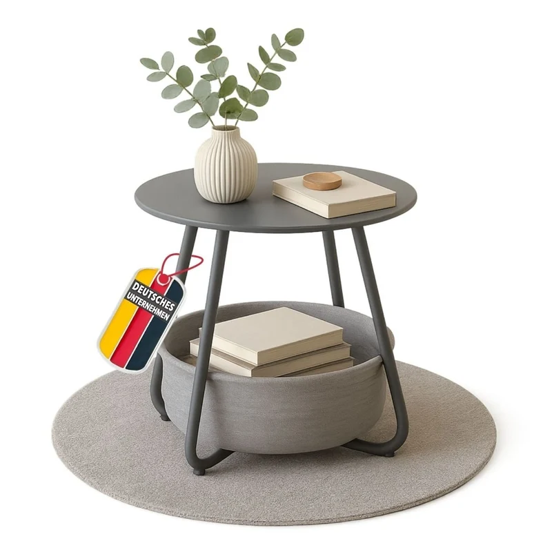 B-Ware Beistelltisch Kosi mit Canvas Korb - Metallgestell mit Stoffkorb