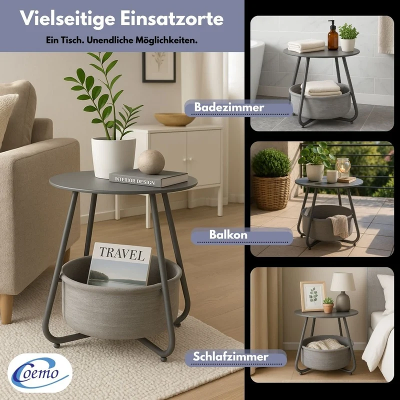B-Ware Beistelltisch Kosi mit Canvas Korb - Metallgestell mit Stoffkorb