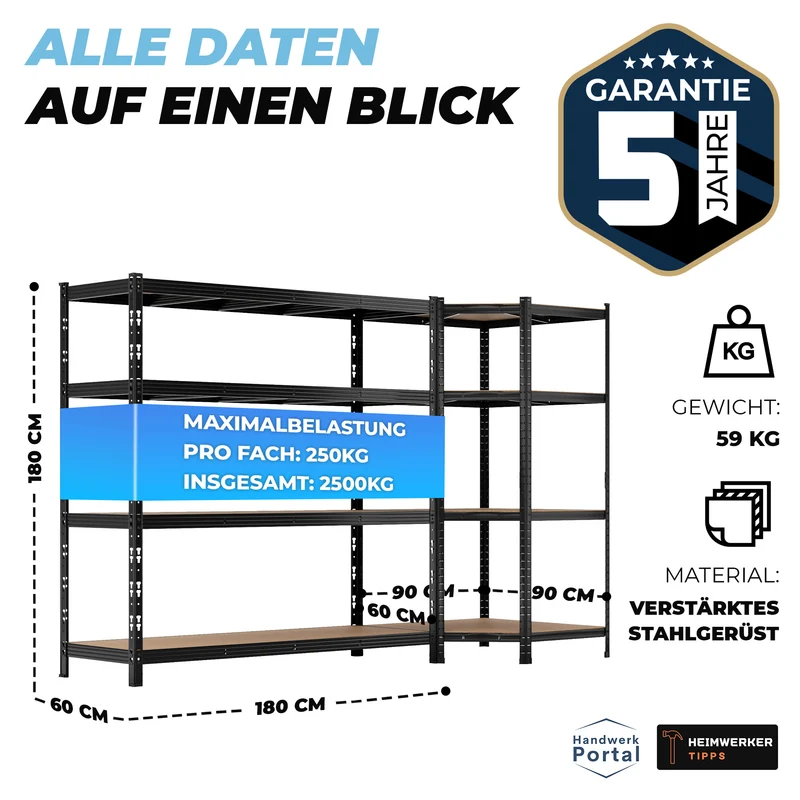 ALLSHELF Eckregal 1x 180x180x60cm + 1x 180x90x60cm