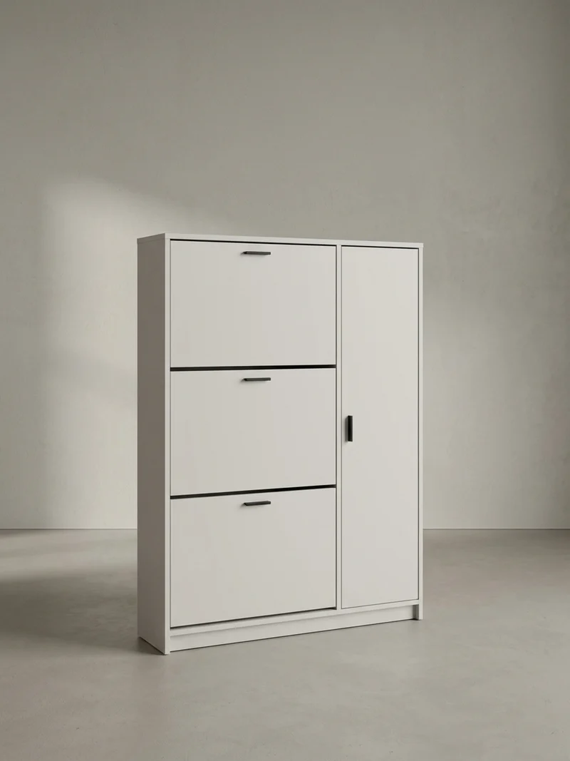 Schuhschrank – Weiß, 90x120x24 cm, Schuhkipper geschlossen, mit Ablage