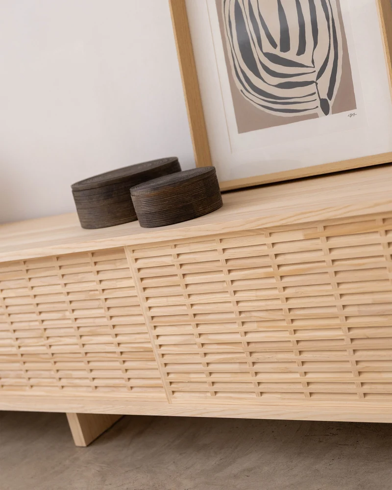 Mitjana TV stand of pine with 3 mallorquina doors 180 cm