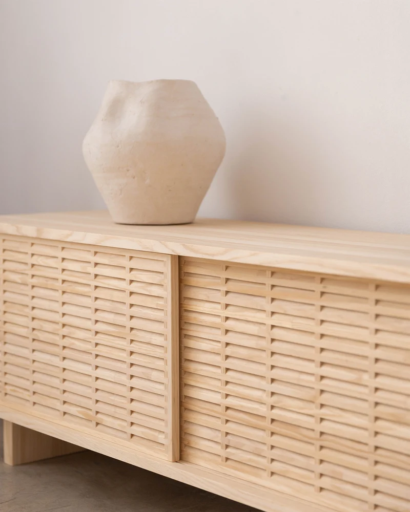 Mitjana TV stand of pine with 3 mallorquina doors 180 cm