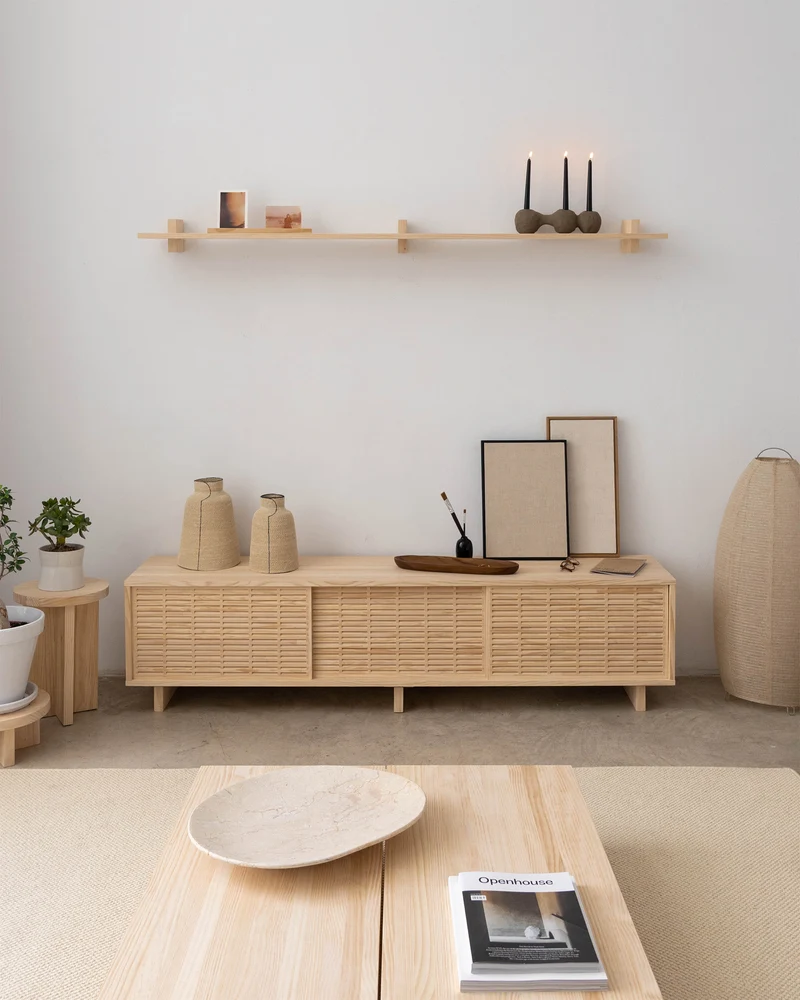 Mitjana TV stand of pine with 3 mallorquina doors 180 cm