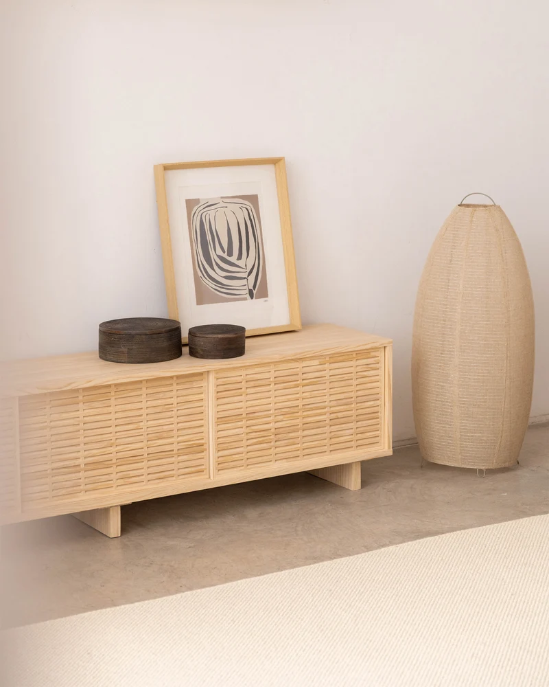 Mitjana TV stand of pine with 3 mallorquina doors 180 cm