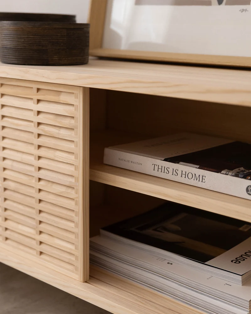 Mitjana TV stand of pine with 3 mallorquina doors 180 cm