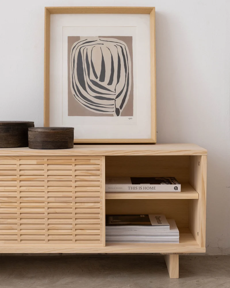 Mitjana TV stand of pine with 3 mallorquina doors 180 cm