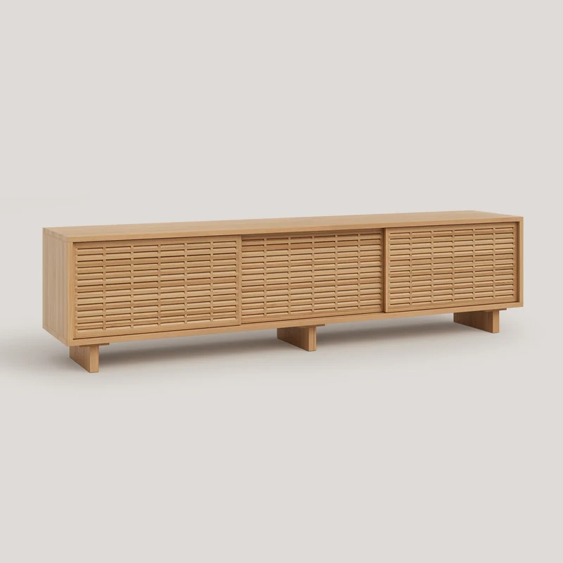 Mitjana TV stand of pine with 3 mallorquina doors 180 cm