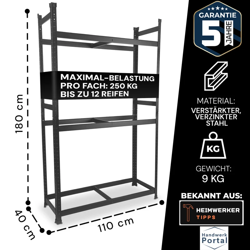 ALLSHELF Reifenregal für 12 Reifen