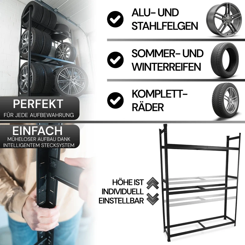 ALLSHELF Reifenregal für 12 Reifen