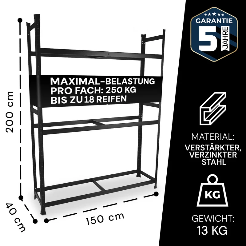 ALLSHELF Reifenregal für 18 Reifen