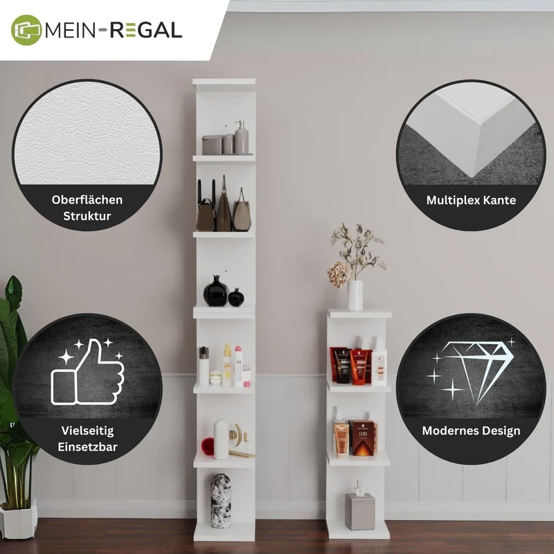 Mein-Regal Regal Diva freistehendes 6-stöckiges schmales Regal modernes Design
