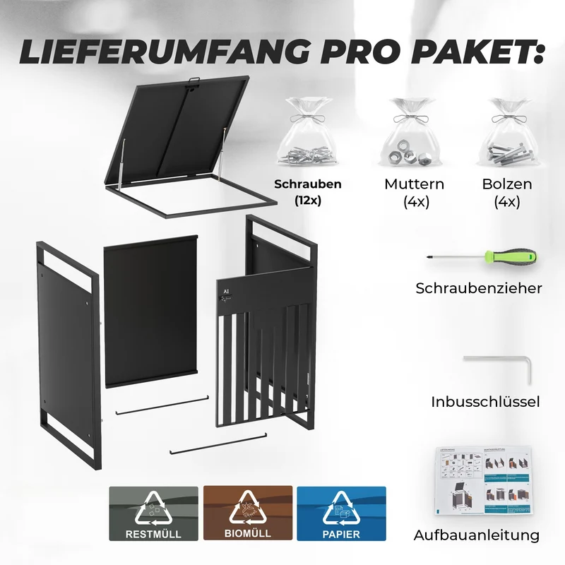 ALLSHELF Mülltonnenbox Metalldesign wetterfest & langlebig